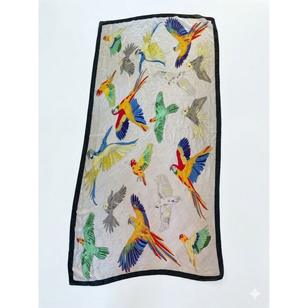 QYX Oversized Parrot & Cockatiel Scarf 70x35 Tropical Birdcore Silk Wrap